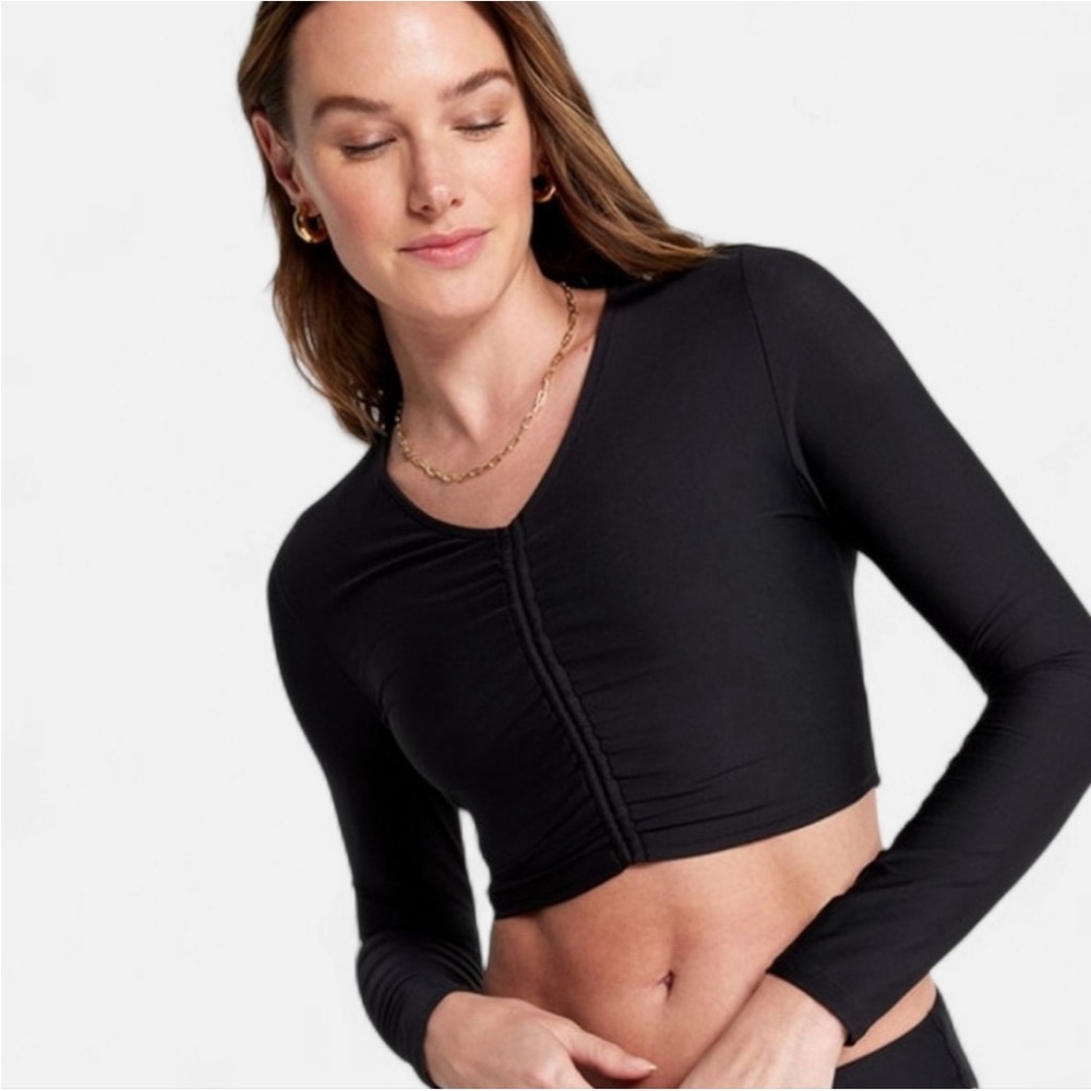 Calia Women’s Black Long Sleeve Ruched Crop Top